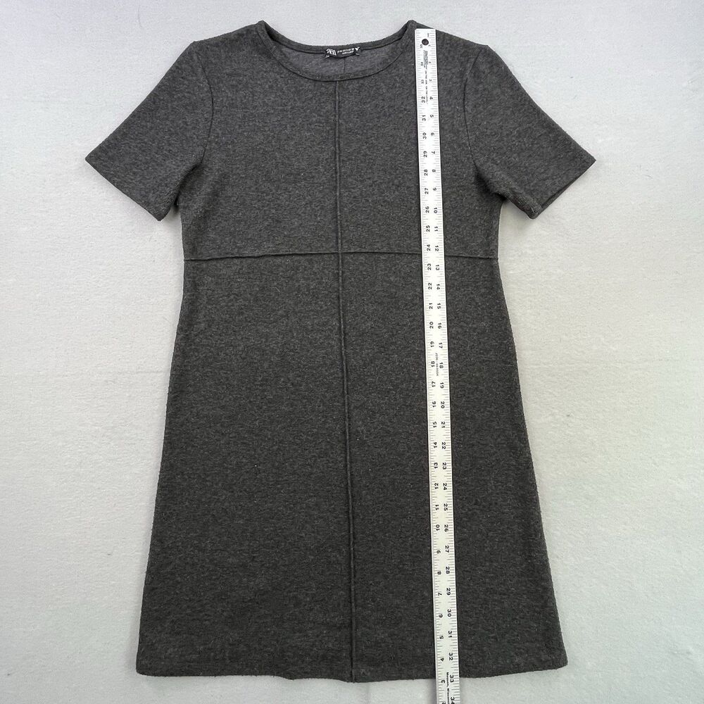 Zara Sweater Dress M Charcoal Gray Short Sleeve Inverted Seams Preppy Office - Picture 8 of 8